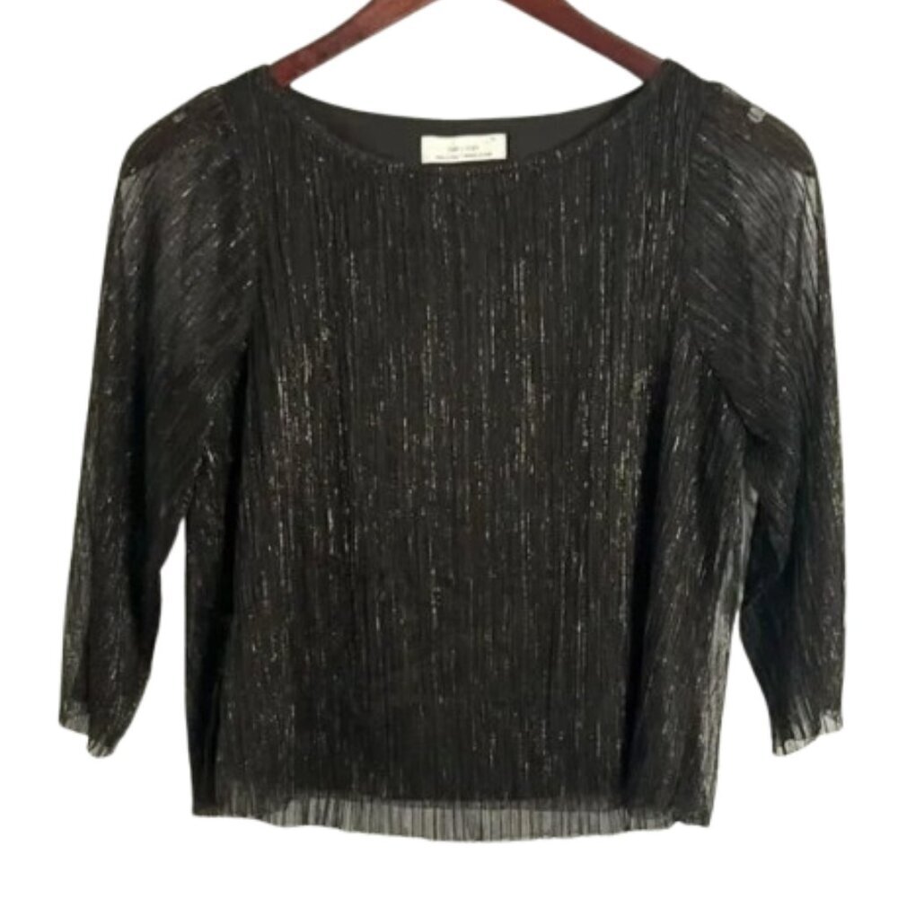 OAK + FORT - NWOT Shimmer Black and Silver Top - XS